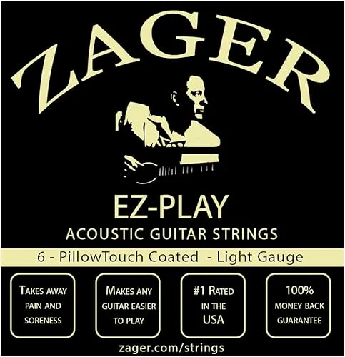 Zager Easy Play Pillow Touch Coated Guitar Strings – Acoustic Guitar Strings – 80/20 Bronze – For 6 String Guitar – Deep Bright Projecting Tone – Custom Light Gauge – Pack of 1