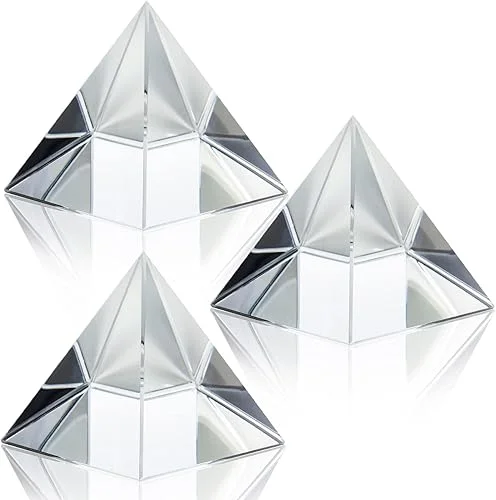 ZEAYEA 3 Pack Crystal Pyramids, 2.4′ Glass Prism Paperweights for Home Office Decor, Photography, Meditation, Gifts