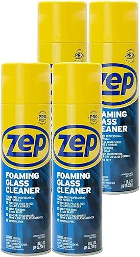 Zep Foaming Glass and Plexiglass Cleaner – 19 oz (Case of 4) ZUFGC19 – Foaming Formula Clings to Vertical Surfaces. Trusted by Pros