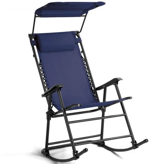 Zero Gravity Folding Rocking Chair Rocker Porch-Dark Blue