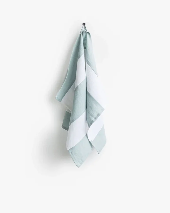 Zero Waste Striped Linen Tea Towel – Dusty Blue