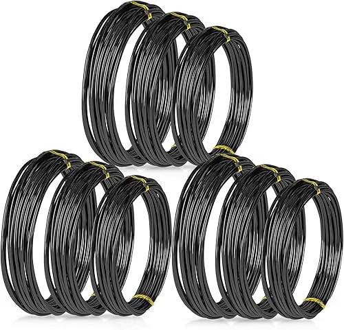 Zhanmai 9 Rolls Bonsai Wires Anodized Aluminum Bonsai Training Wire with 3 Sizes (1.0 mm, 1.5 mm, 2.0 mm), Total 147 Feet (Black)