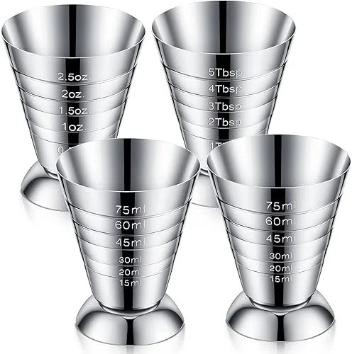 Zhehao 4 Pcs Stainless Steel Measuring Cup Cocktail Drinking Measuring Jigger 2.5 oz Cocktail Stepped Graduated Jigger for Bartender Bar