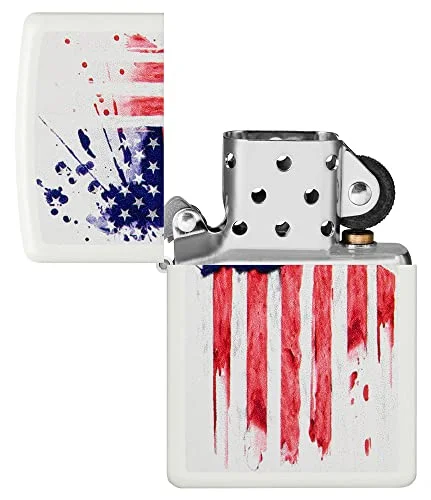 Zippo Patriotic US Flag Design Lighter, White Matte – Windproof, American Icon