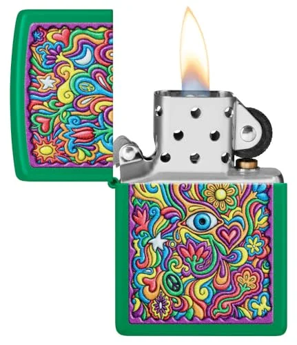 Zippo Trippy Design Grass Green Matte Pocket Lighter